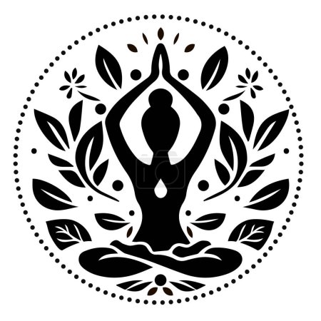 Yoga - Meditación en posición de loto sobre el fondo del sol naciente. el emblema del yoga.