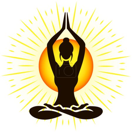 Yoga - Meditation in the lotus position against the background of the rising sun. the emblem of yoga