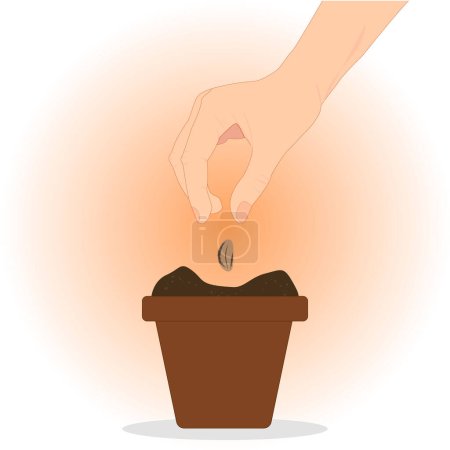 Illustration for Sowing, the hand of man throws the seeds into the ground - Royalty Free Image