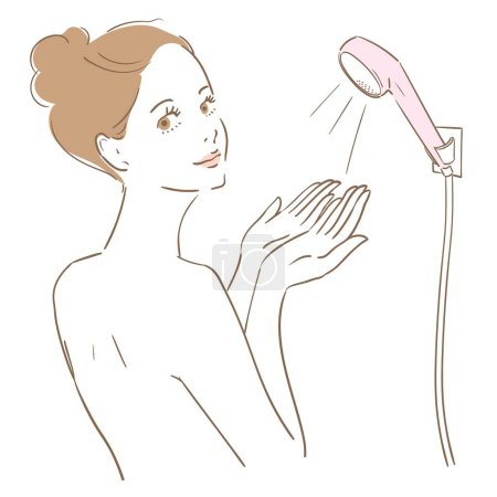 Téléchargez les illustrations : Une femme aux cheveux mignons prenant une douche - en licence libre de droit