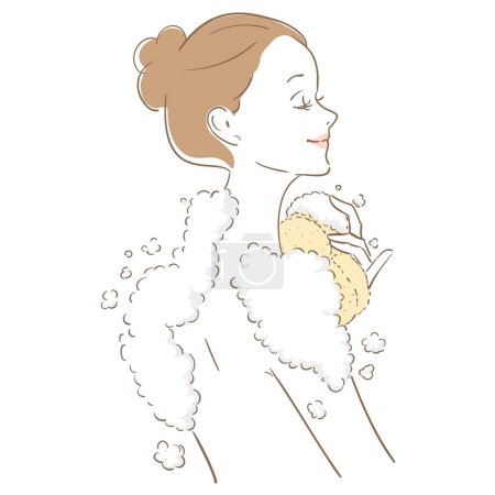 Ilustración de Una mujer con el pelo lindo tomando una ducha - Imagen libre de derechos