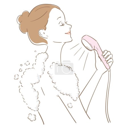 Téléchargez les illustrations : Une femme aux cheveux mignons prenant une douche - en licence libre de droit