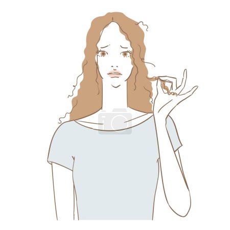 Ilustración de Una mujer hermosa que sufre de cabello rizado y cabello dañado - Imagen libre de derechos