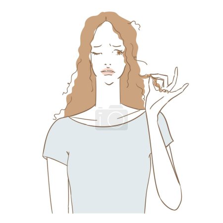 Ilustración de Una mujer hermosa que sufre de cabello rizado y cabello dañado - Imagen libre de derechos
