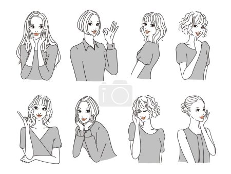 Illustration for Stylish female upper body with various expressions Stylish female upper body with various expressions - Royalty Free Image