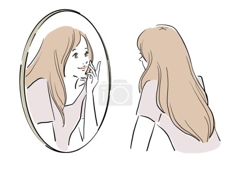 Ilustración de Mujer de pelo largo mirando al espejo - Imagen libre de derechos