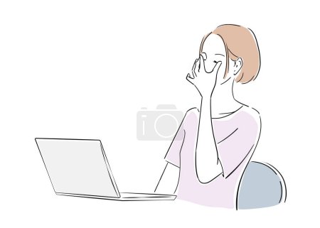 Illustration for Various facial expressions of a female office worker working on a computer - Royalty Free Image