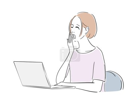 Various facial expressions of a female office worker working on a computer