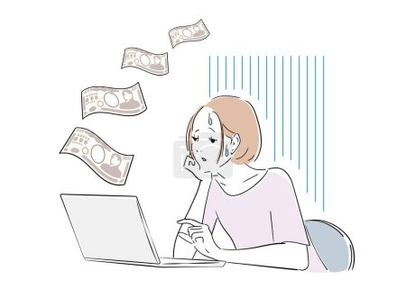 Illustration for Various expressions of women who manage money through stock investments etc. - Royalty Free Image