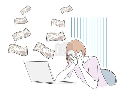 Illustration for Various expressions of women who manage money through stock investments etc. - Royalty Free Image