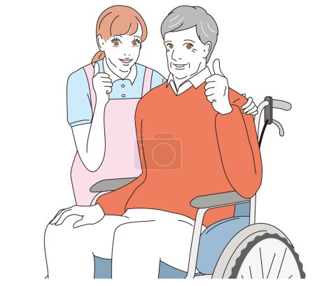 Illustration for Elegant senior and caregiver in a wheelchair - Royalty Free Image