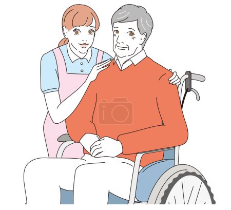 Élégant aîné et soignant en fauteuil roulant