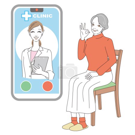 Femme âgée recevant un traitement médical en ligne