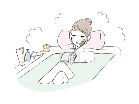 Téléchargez les illustrations : Une femme se relaxant dans le bain - en licence libre de droit