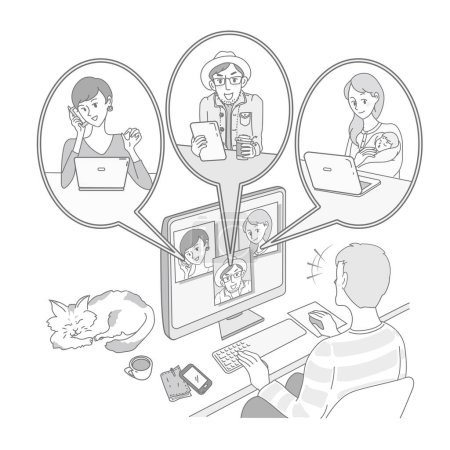 Illustration for People holding remote meetings at home - Royalty Free Image