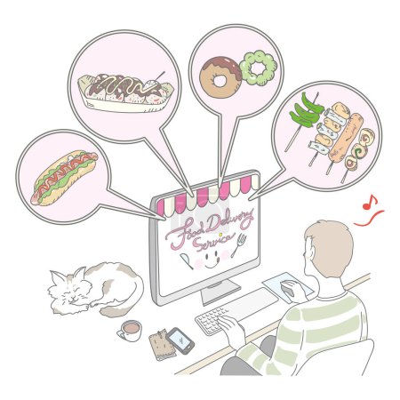 Ilustración de Persona mirando el menú de servicio de entrega - Imagen libre de derechos