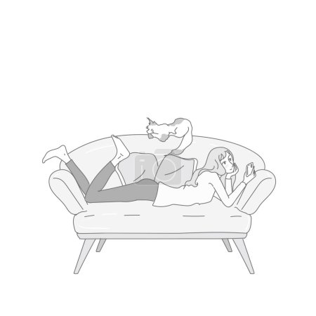 Eine Person, die ein Smartphone benutzt, während sie sich auf einem Sofa entspannt