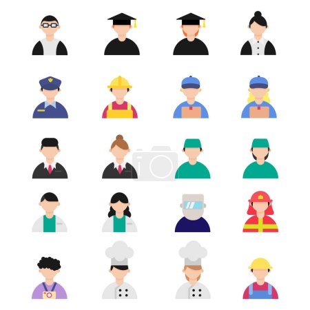 set bundle icon profession personnage illustration vectoriel design personnes, matériau idéal pour les icônes avatar, icônes de profil, icône de l'emploi, icône de la profession, icône d'entreprise et plus.