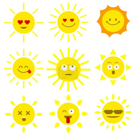 Illustration for Cute sun mascot vector set for earth lighting - Royalty Free Image
