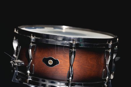 Photo for Close-up of a snare drum, percussion instrument on a dark background. - Royalty Free Image