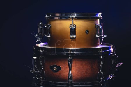 Photo for Drums on a black background isolated, percussion instrument, the concept of musical creativity. - Royalty Free Image