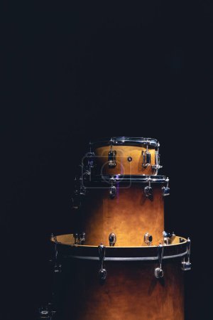 Photo for Drums on a dark background isolated, percussion instruments, copy space. - Royalty Free Image