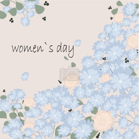 Flores blancas y azules en gris fon día de las mujeres