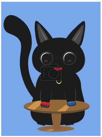 Illustration for Cat with glasses at the table with pills in hands - Royalty Free Image