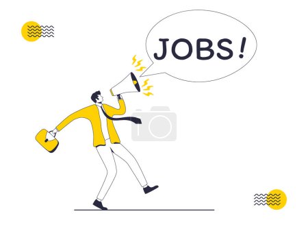 Illustration for Looking for a new job with loudspeaker, career or job search - Royalty Free Image