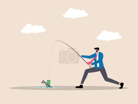 Illustration for Businessman with banknote bait attracts project. Creativity and business strategy as bait to attract opportunities, reflect a smart approach in getting projects and business success. - Royalty Free Image