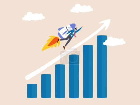 Ride the rocket as the graph rises. This illustration creates a picture of rapid progress and ambition leading to the pinnacle of business success.