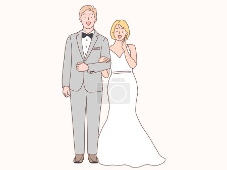 Téléchargez les illustrations : Couple marié. Illustrations de design vectoriel de style dessiné à la main - en licence libre de droit