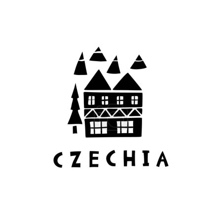 Illustration for Vector Hand Drawn Czech Republic Label. Travel Europe Illustration. Hand Written Lettering Illustration. Czech Symbol Logo - Royalty Free Image