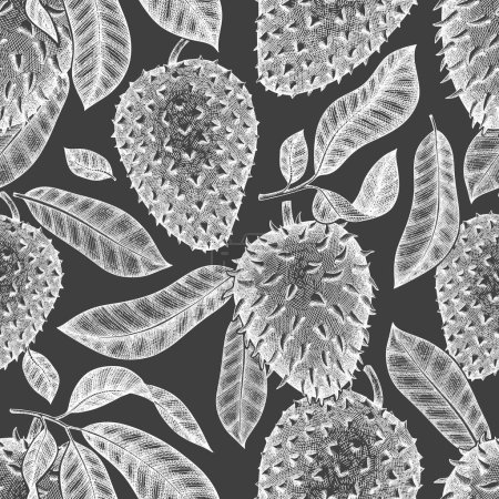 Handgezeichnete Skizze Stil Sauerampfer Frucht nahtlose Muster. Organische Vektorillustration für frisches Obst auf Kreidetafel. Retro Guanabana Hintergrund