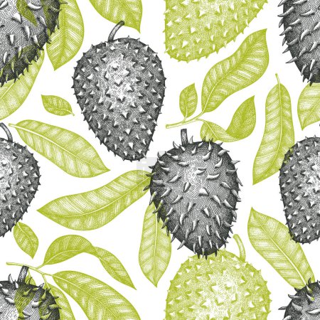 Handgezeichnete Skizze Stil Sauerampfer Frucht nahtlose Muster. Illustration des organischen Vektors frischer Früchte. Retro Guanabana Hintergrund