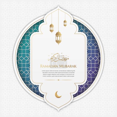 Ramadan Kareem luxury ornamental greeting card with Arabic pattern and decorative frame