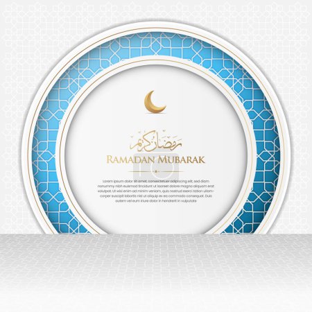 Tarjeta de felicitación ornamental de lujo Ramadan Kareem con patrón árabe y marco decorativo