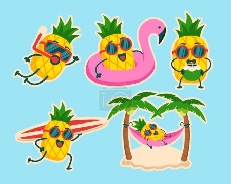 summer activity with pineapple mascot characters