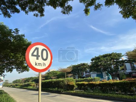 Traffic Road Sign of Speed Limit 40 Kmh. The rule of maximum speed of traffic, Vehicle speed do not allowed exceed 40 Km per hour.