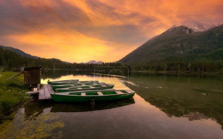 Hintersee, Ramsau, Bavaria, Germany, Rowing boats on the Hintersee. High quality photo
