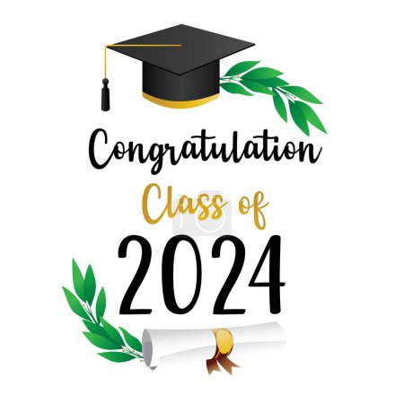 Photo for Picture of a graduation cap and a diploma with a banner that says congratulations class of the year 2024 - Royalty Free Image