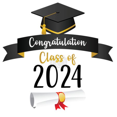 Photo for Picture of a graduation cap and a diploma with a banner that says congratulations class the year 2024 - Royalty Free Image