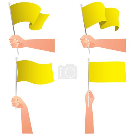 Illustration for Vector flat design illustration hand holding and waving the flag on white background - Royalty Free Image