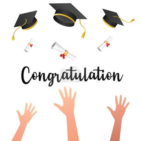 Congrats Graduated lettering with academic cap Text for card, T-shirt print, banner, poster. Isolated vector white background