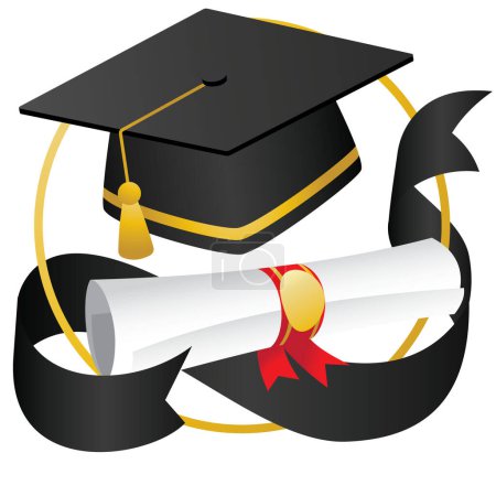 Felicidades Letras graduadas con gorra académica Texto para tarjeta, impresión de camiseta, banner, póster. Fondo blanco vectorial aislado