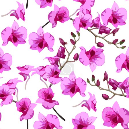 Beautiful purple orchid flowers (Dendrobium) seamless pattern background. vector illustration.