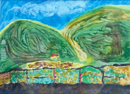 Representación abstracta de las colinas onduladas en gran parte sin desarrollar de la zona de South Reward en Dutch St. Maarten.