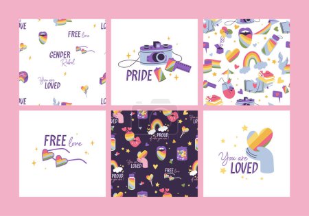 Photo for Vector set of LGBTQ community symbols and icons. Seamless parten for Pride Month decorations - Royalty Free Image