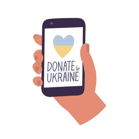 Illustration for Vector illustration typography composition - donate to Ukraine. Mobile app for help Ukrainian people - Royalty Free Image