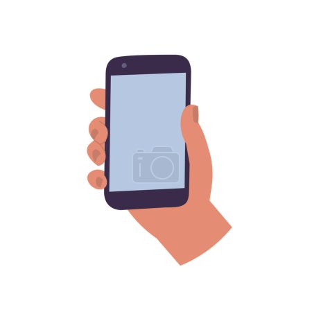 Téléchargez les illustrations : Illustration vectorielle mains humaines tenant des isolats de téléphone intelligent sur un fond blanc - en licence libre de droit